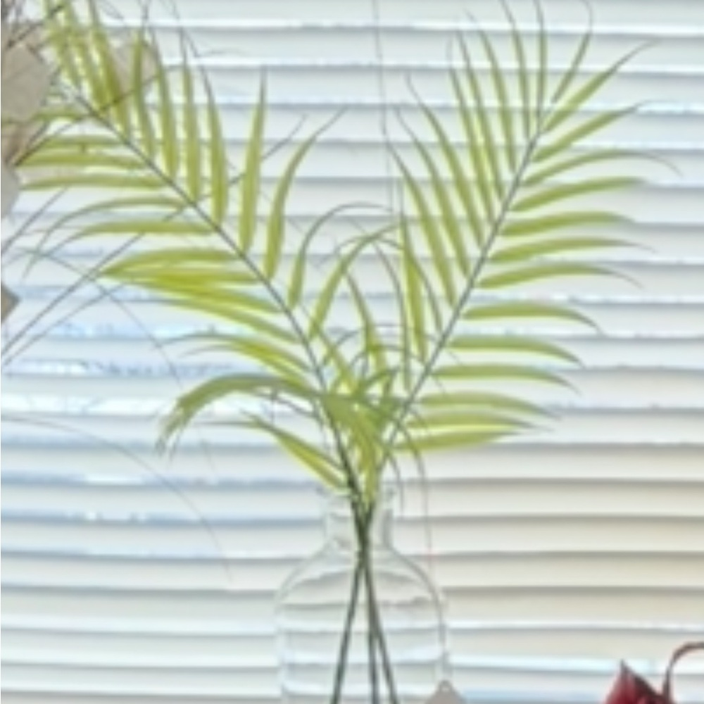 Elegant Green Faux Palm Leaves in Glass Vase